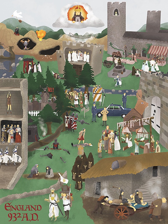 England 932 A.D. Illustration.