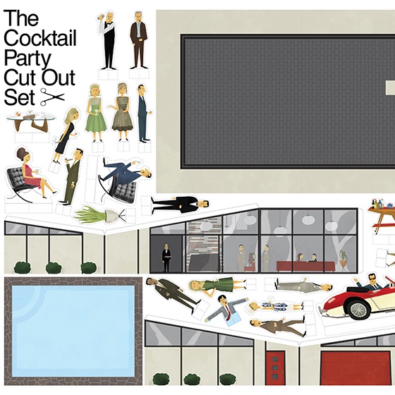 The cocktail party cut-out set illustration.